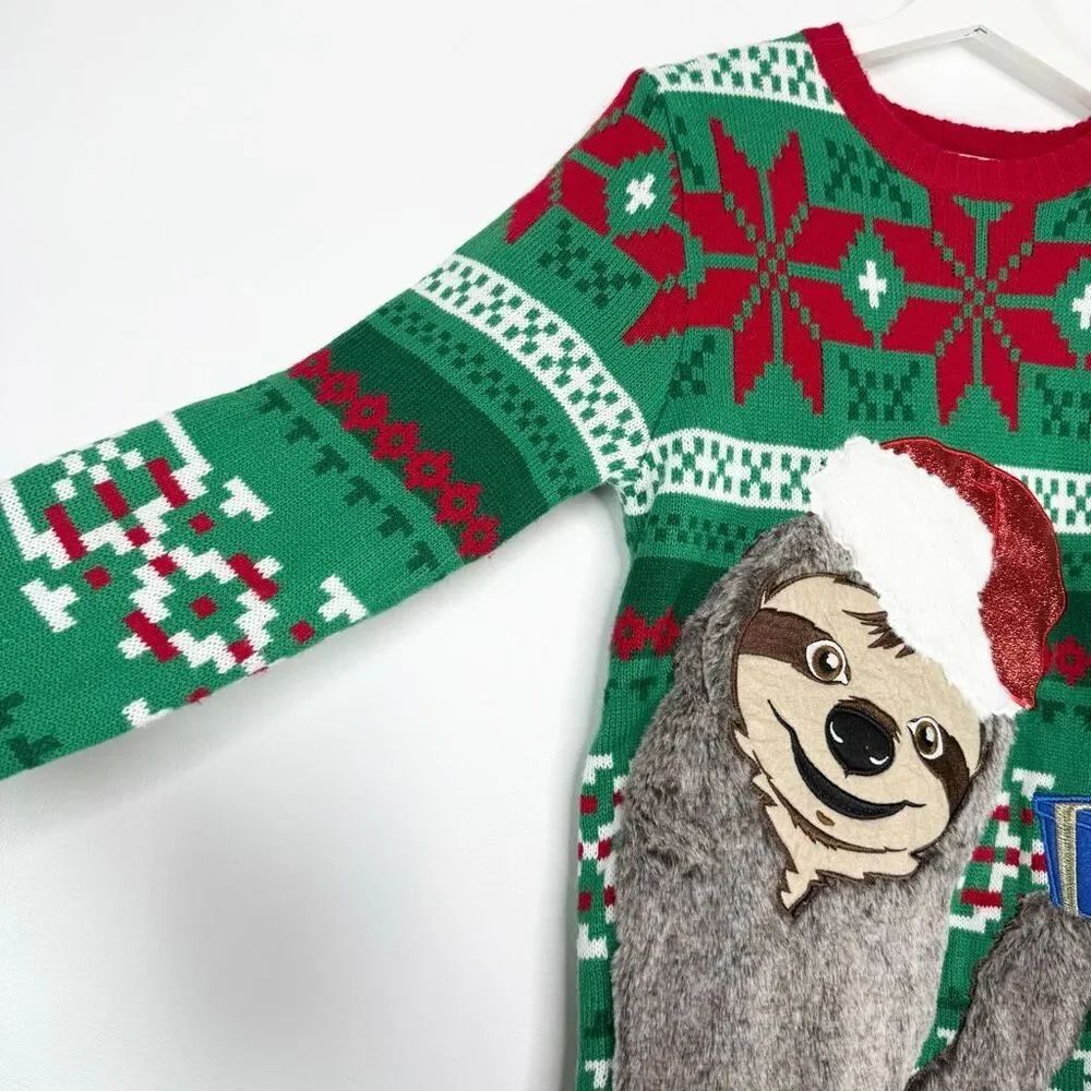 33 Degrees Ugly Christmas Sweater Sloth Wine Glass - US Unisex Size L - Picture 3 of 12